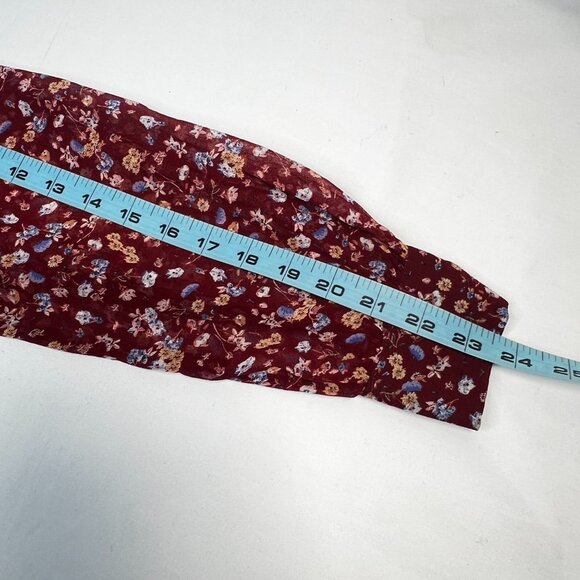 Sezane Alix Midi Dress Sheer Sleeves Button Up Red Bordeaux Floral Print 34 XS - Picture 11 of 15